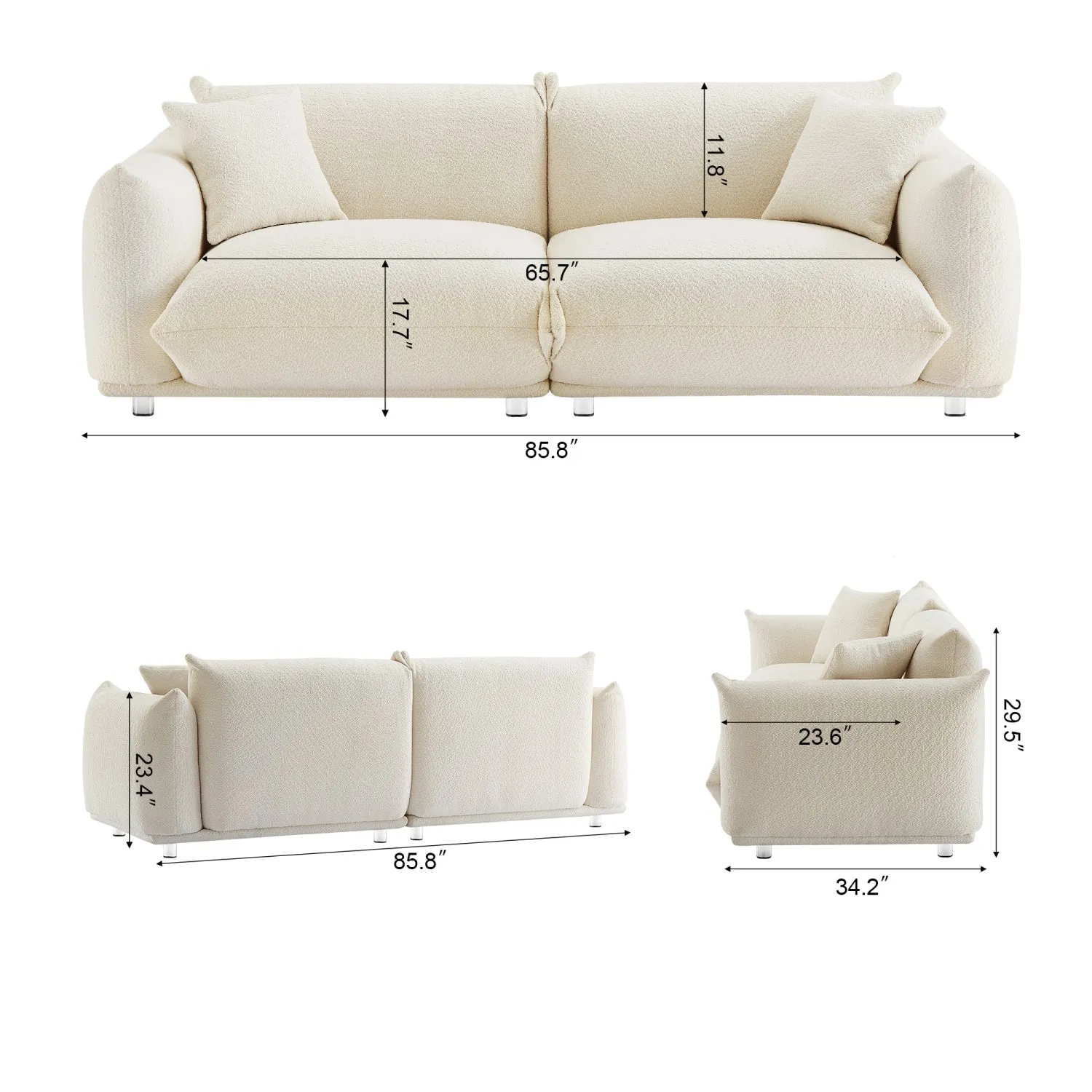 Streamdale Oversized White Sherpa Loveseat Sofa with Metal Legs