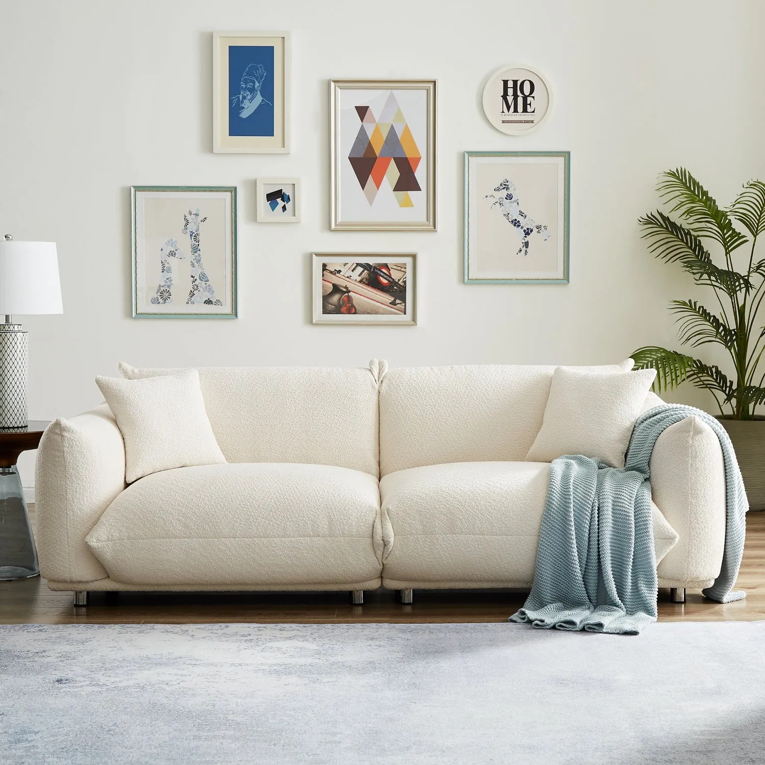 Streamdale Oversized White Sherpa Loveseat Sofa with Metal Legs