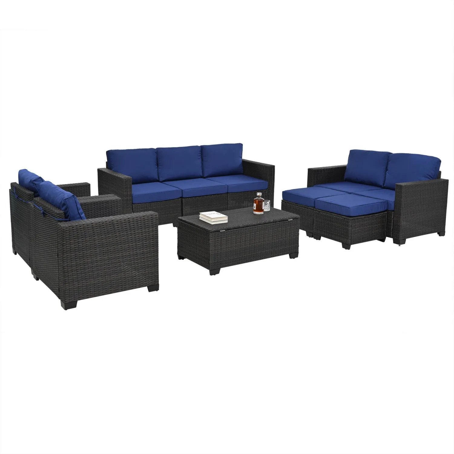 Streamdale PE Rattan Patio Furniture Set, Sectional Sofa, Cushions & Glass Table