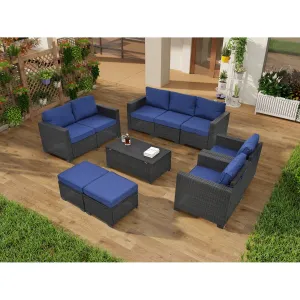 Streamdale PE Rattan Patio Furniture Set, Sectional Sofa, Cushions & Glass Table