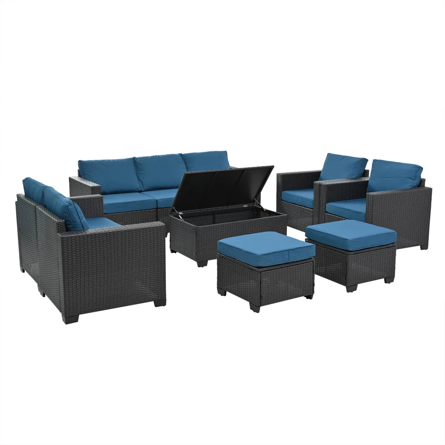 Streamdale PE Rattan Patio Furniture Set, Sectional Sofa, Cushions & Glass Table