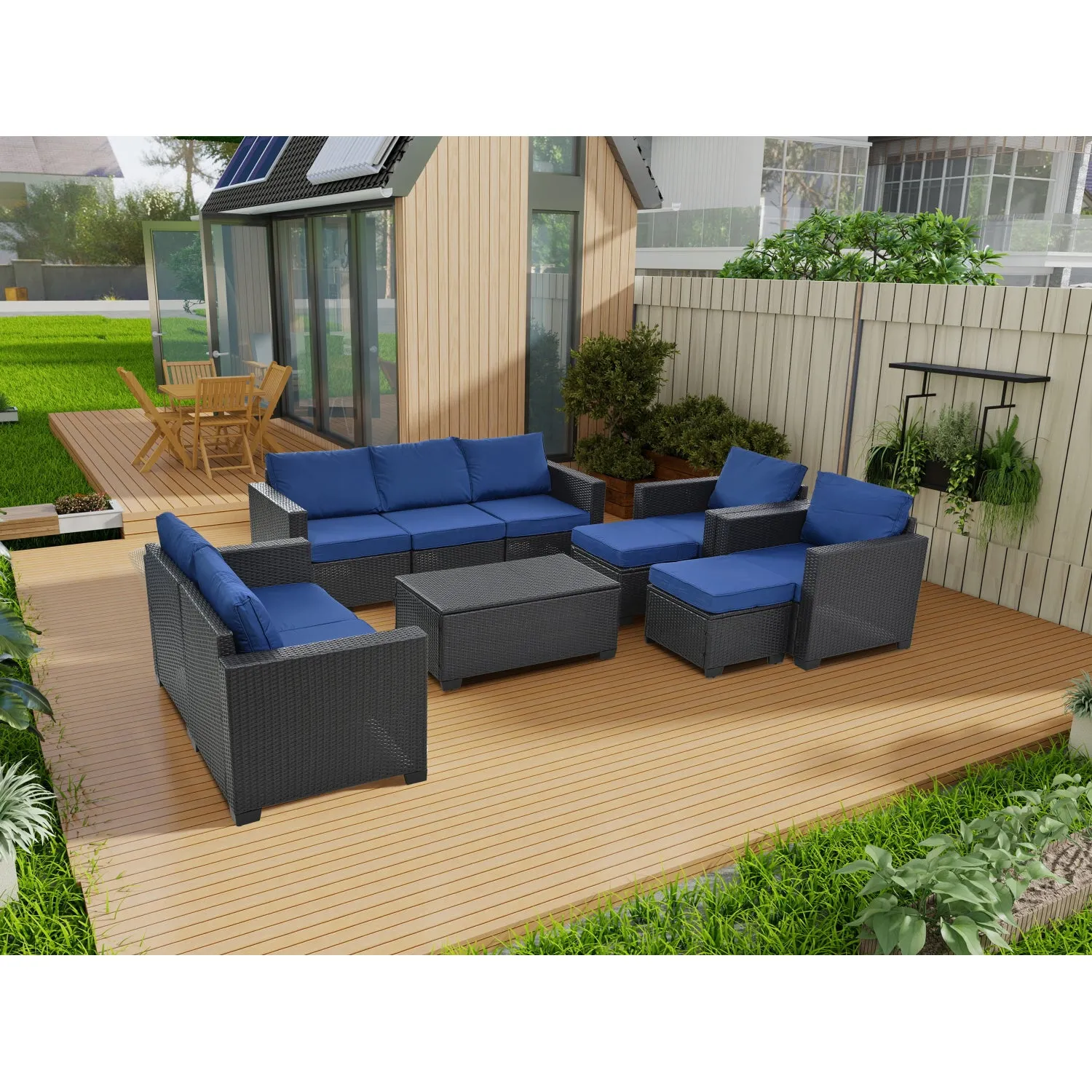 Streamdale PE Rattan Patio Furniture Set, Sectional Sofa, Cushions & Glass Table