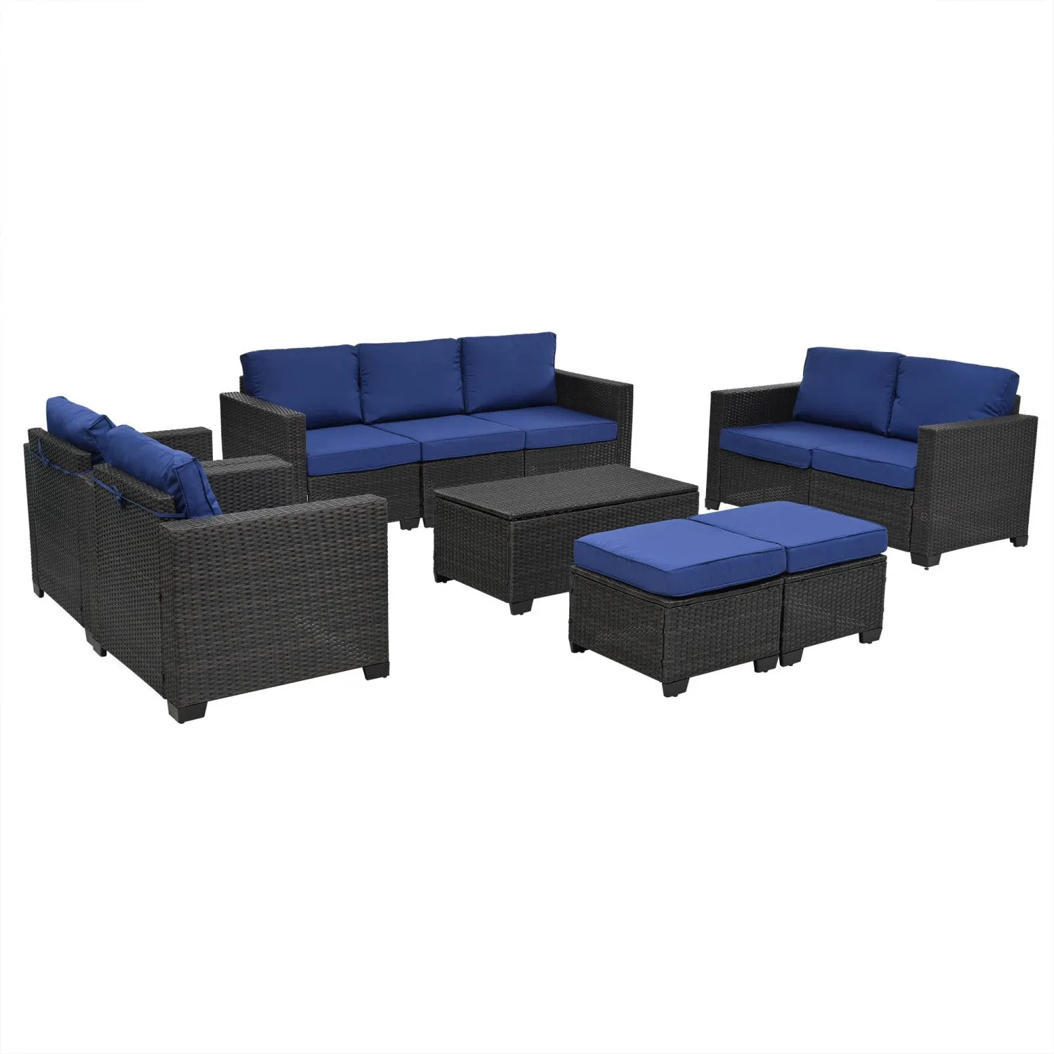 Streamdale PE Rattan Patio Furniture Set, Sectional Sofa, Cushions & Glass Table