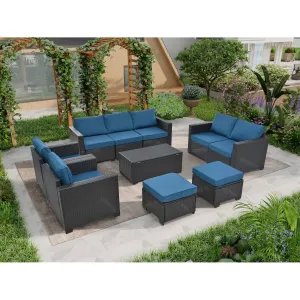 Streamdale PE Rattan Patio Furniture Set, Sectional Sofa, Cushions & Glass Table