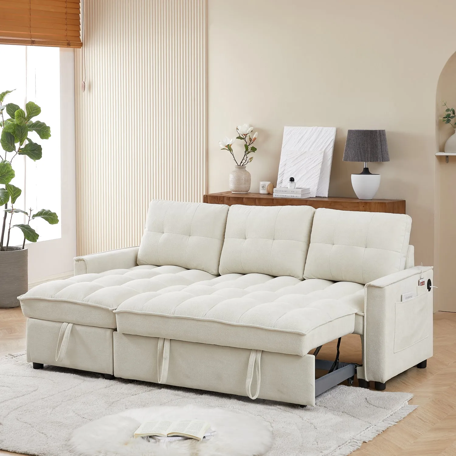 Streamdale Reclining Pull-Out Sofa Bed w/ USB & Storage