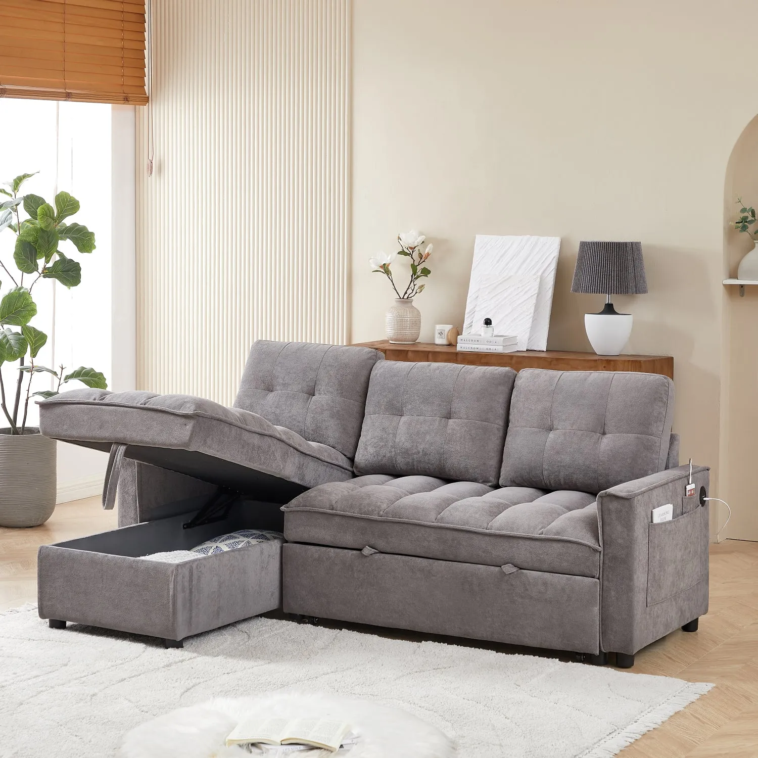 Streamdale Reclining Pull-Out Sofa Bed w/ USB & Storage