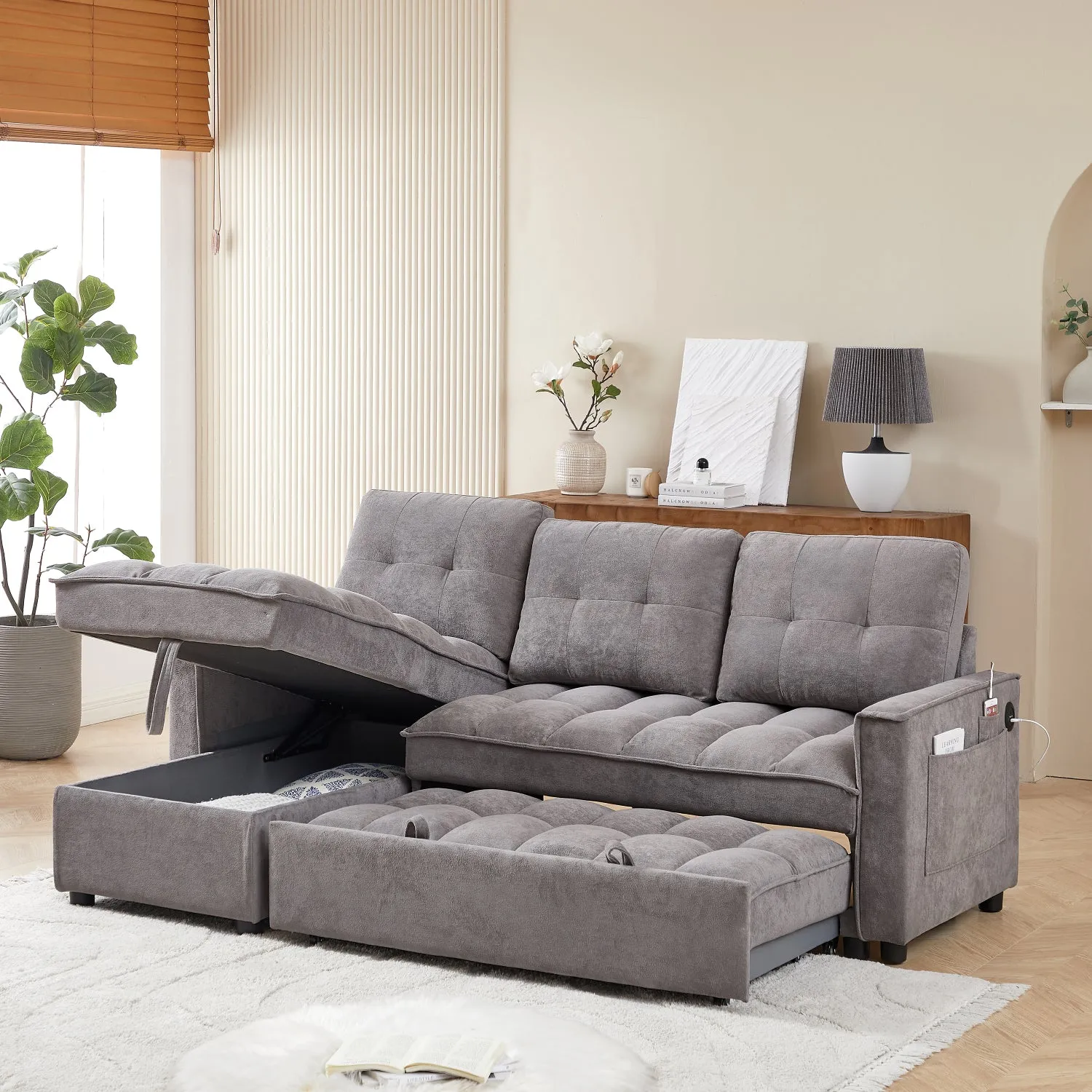 Streamdale Reclining Pull-Out Sofa Bed w/ USB & Storage