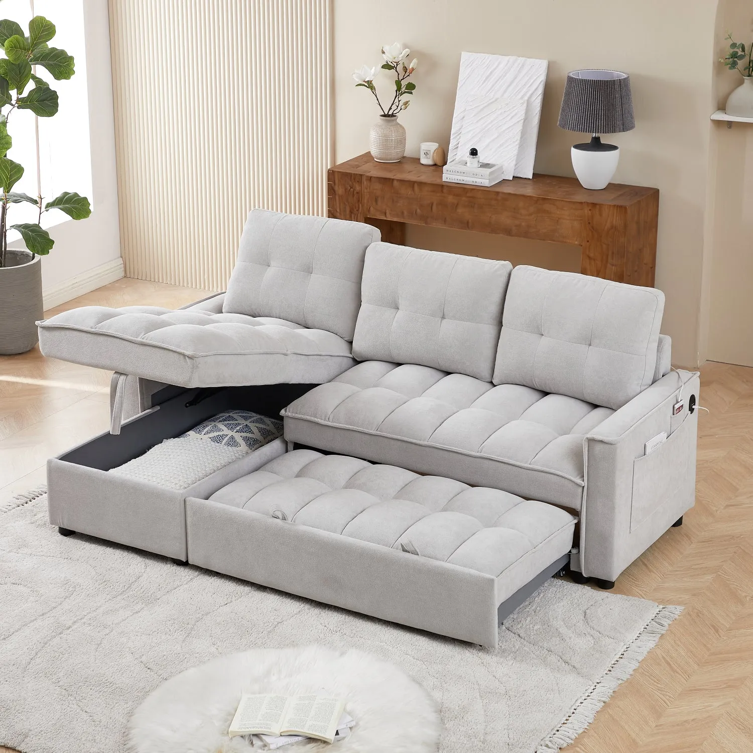 Streamdale Reclining Pull-Out Sofa Bed w/ USB & Storage