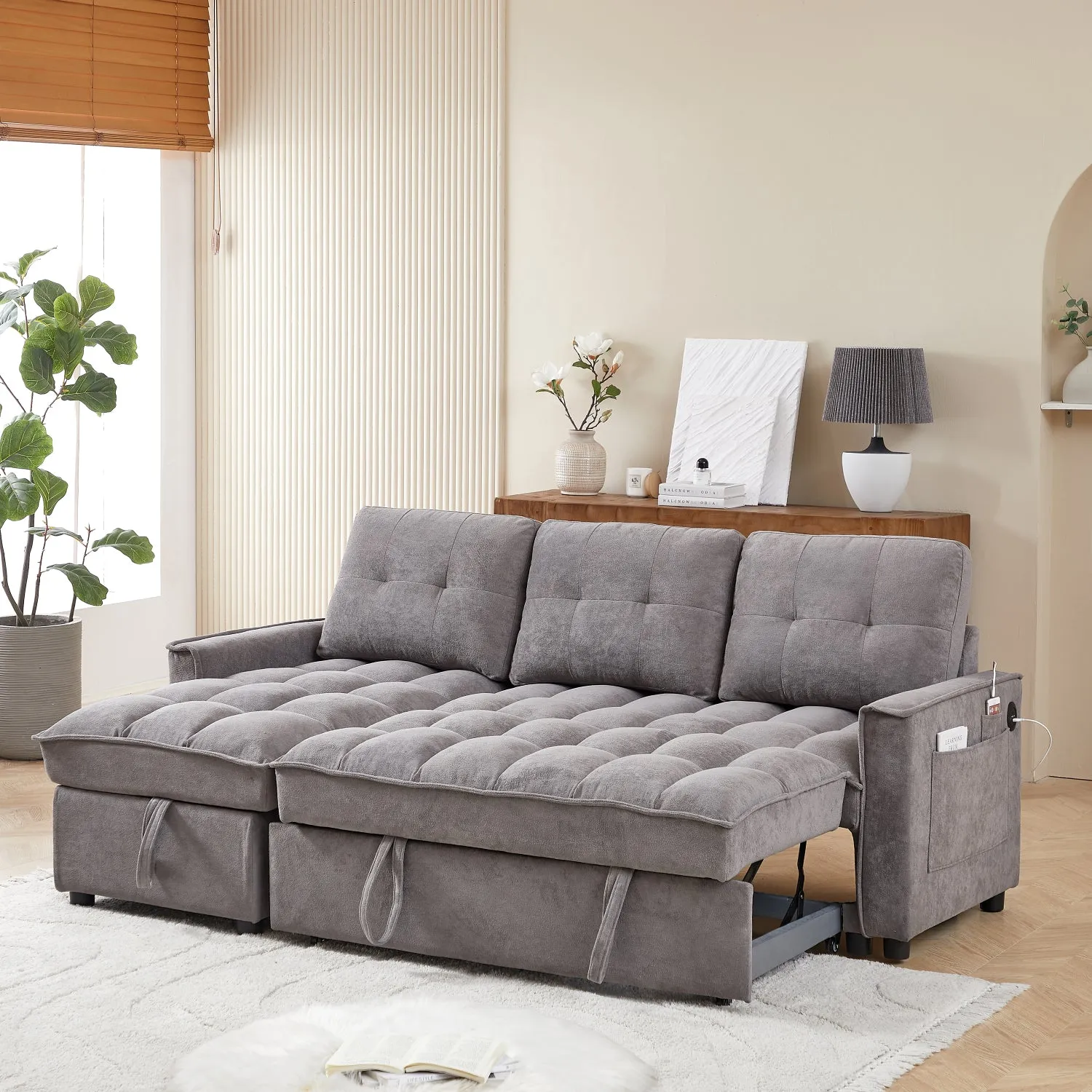 Streamdale Reclining Pull-Out Sofa Bed w/ USB & Storage