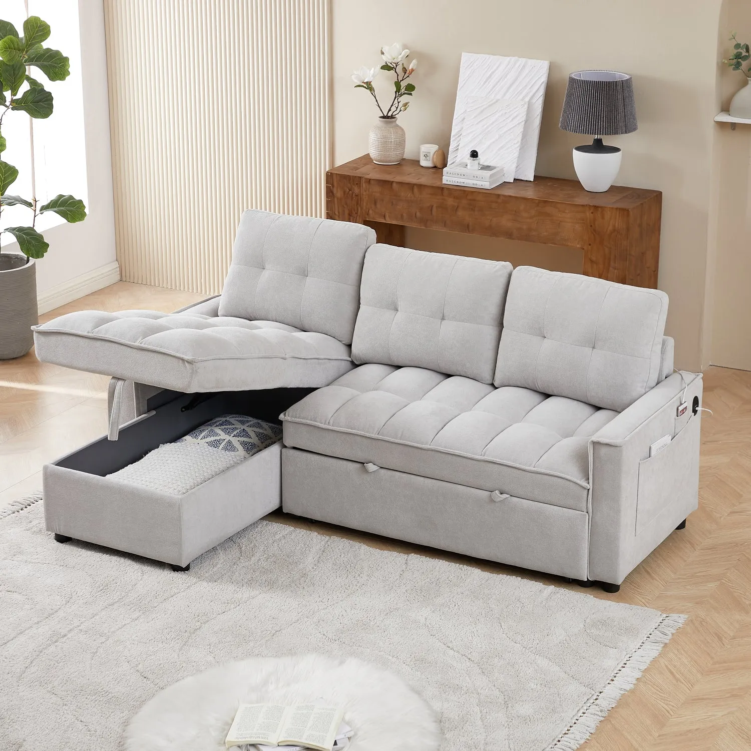 Streamdale Reclining Pull-Out Sofa Bed w/ USB & Storage