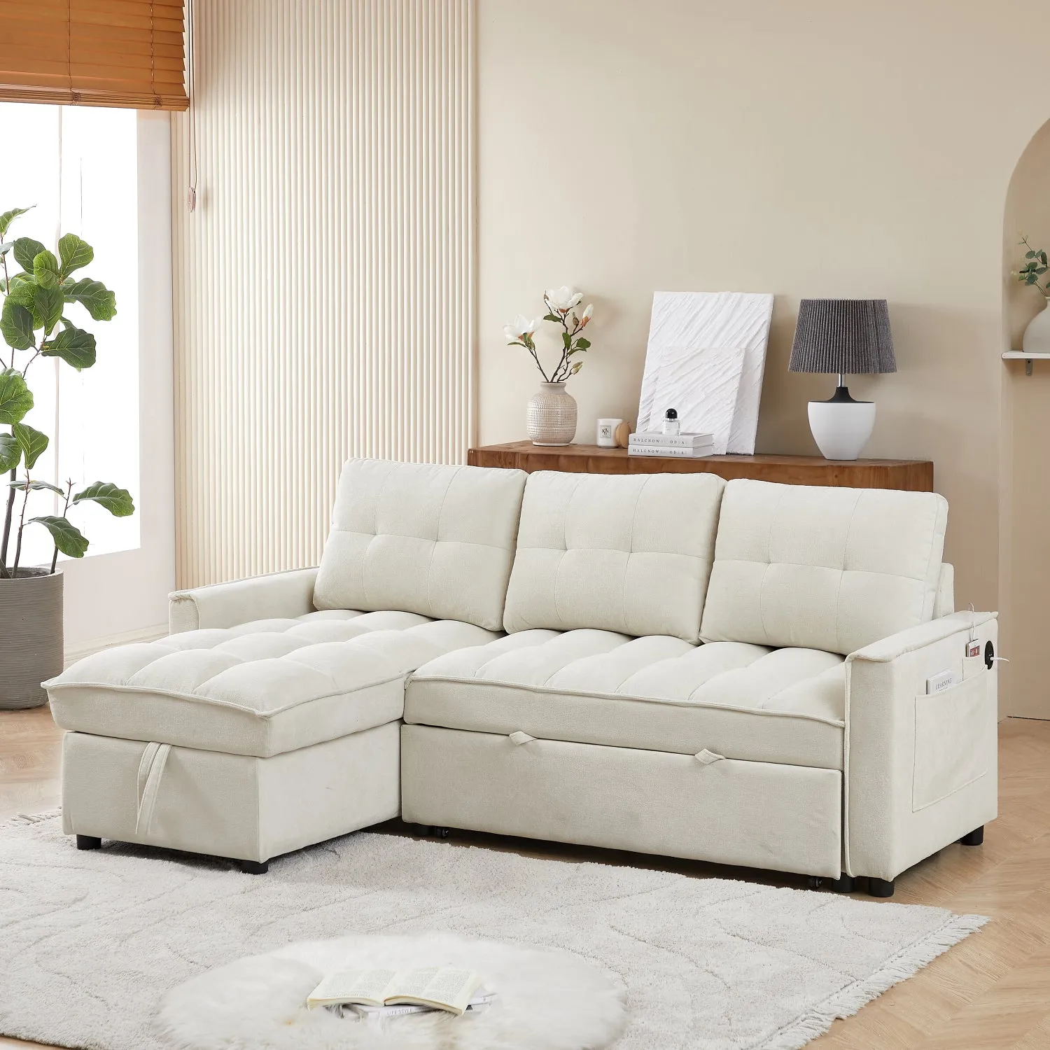 Streamdale Reclining Pull-Out Sofa Bed w/ USB & Storage