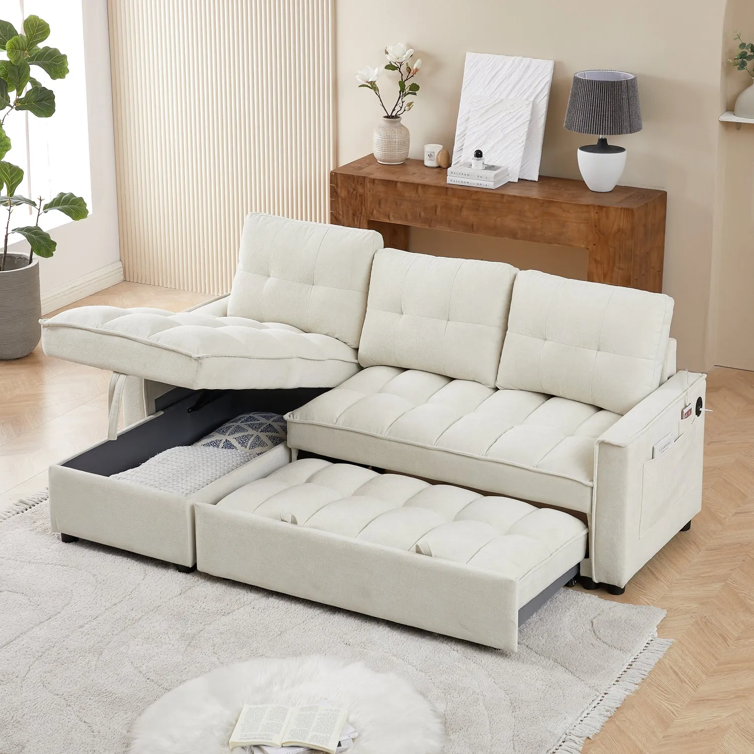 Streamdale Reclining Pull-Out Sofa Bed w/ USB & Storage