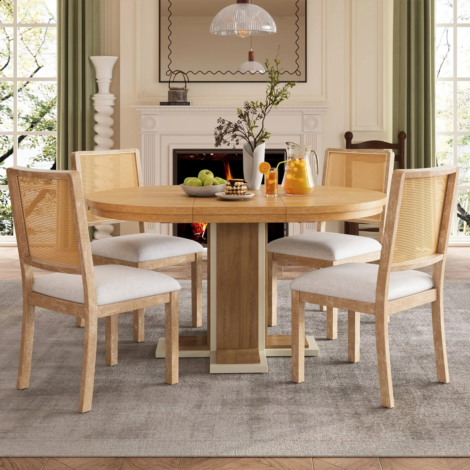 Streamdale Retro Extendable Dining Set - Wood Wash