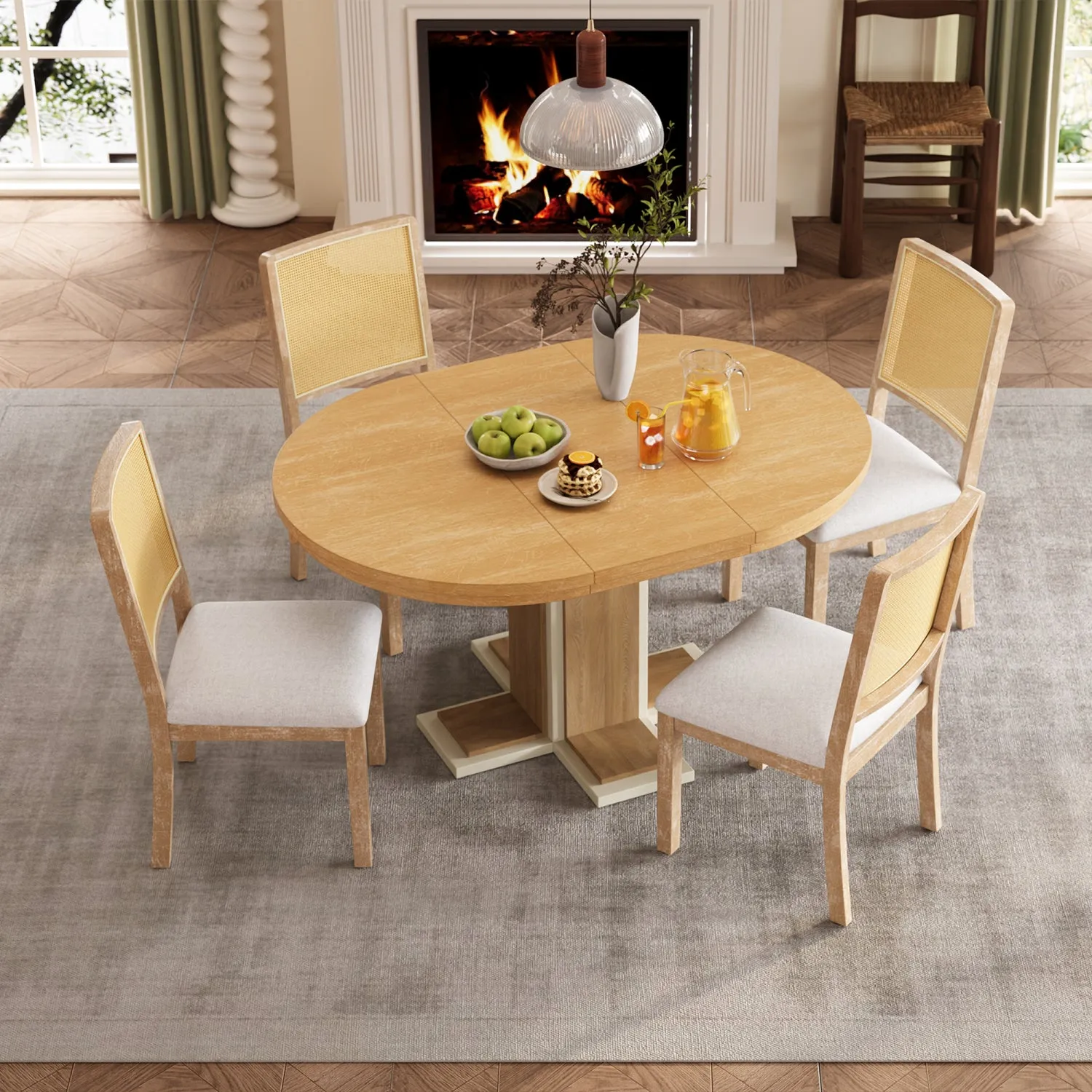 Streamdale Retro Extendable Dining Set - Wood Wash