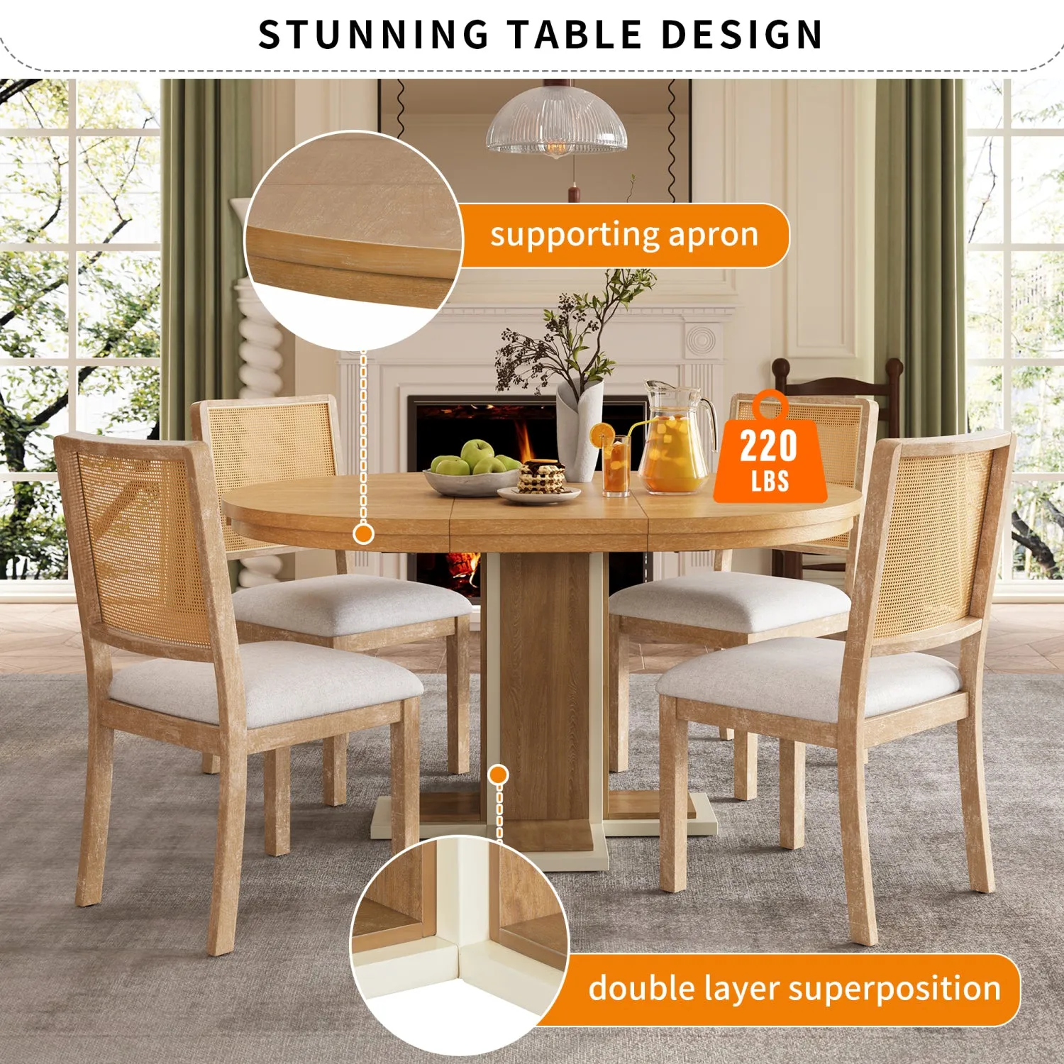 Streamdale Retro Extendable Dining Set - Wood Wash