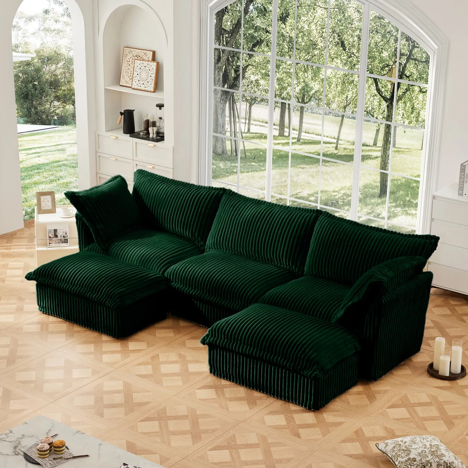 Streamdale Slipcovered U Shape Sectional Sofa, Deep Seat, Green