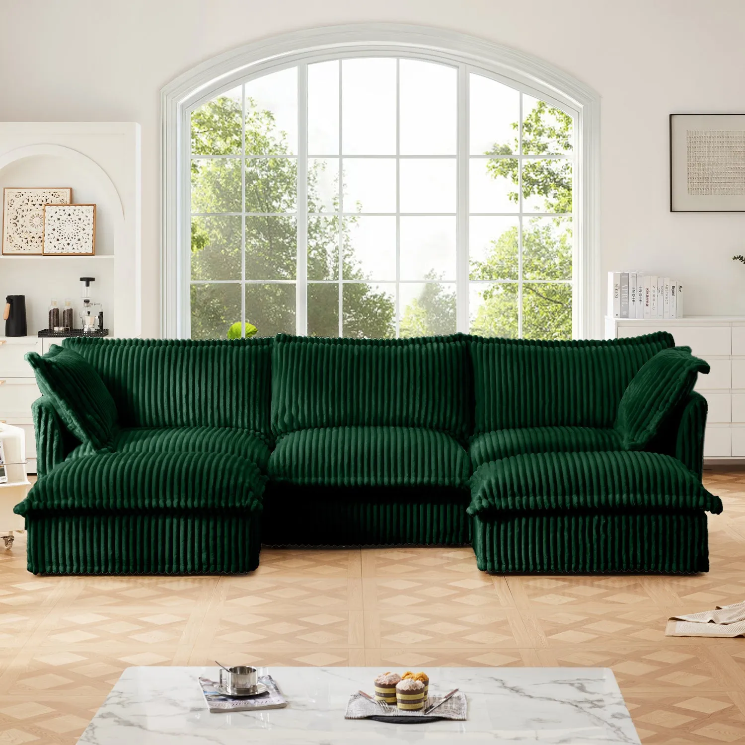 Streamdale Slipcovered U Shape Sectional Sofa, Deep Seat, Green