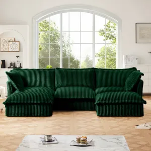Streamdale Slipcovered U Shape Sectional Sofa, Deep Seat, Green