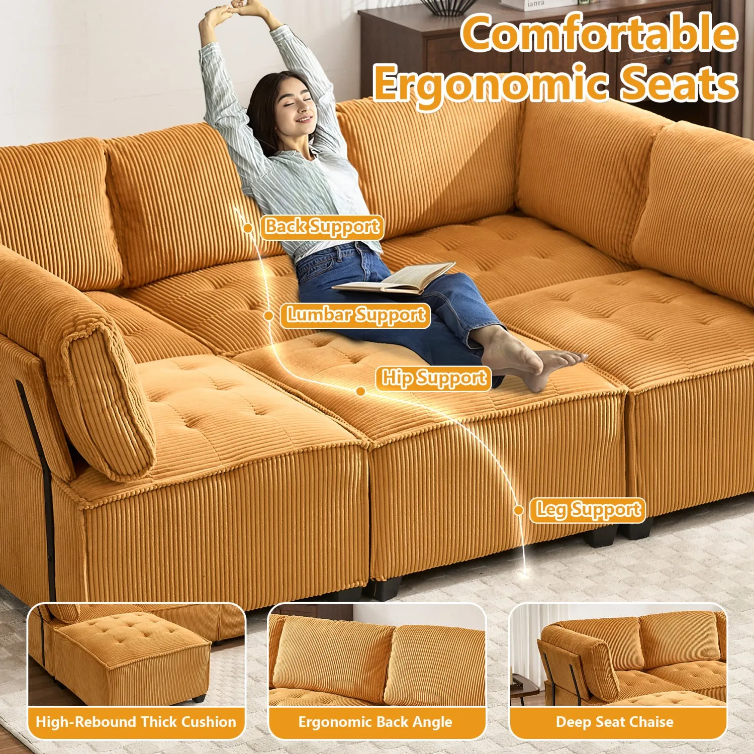 Streamdale U-Shaped Modular Sectional Sofa with Reversible Chaise
