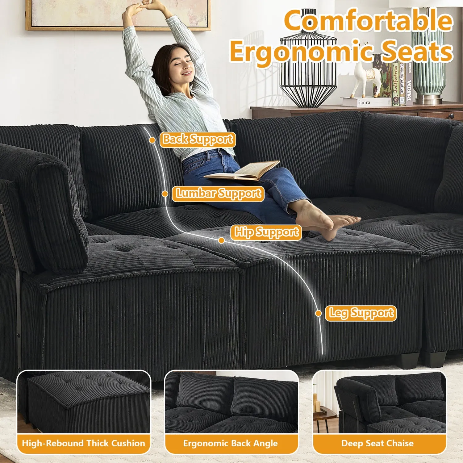 Streamdale U-Shaped Modular Sectional Sofa with Reversible Chaise