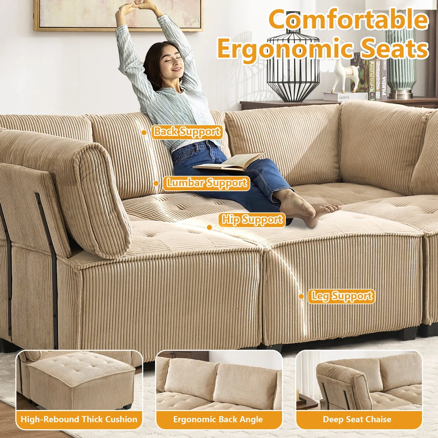 Streamdale U-Shaped Modular Sectional Sofa with Reversible Chaise