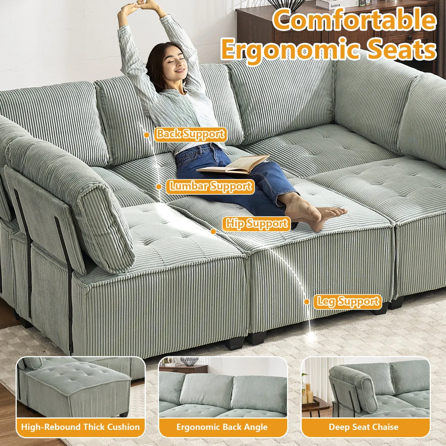 Streamdale U-Shaped Modular Sectional Sofa with Reversible Chaise