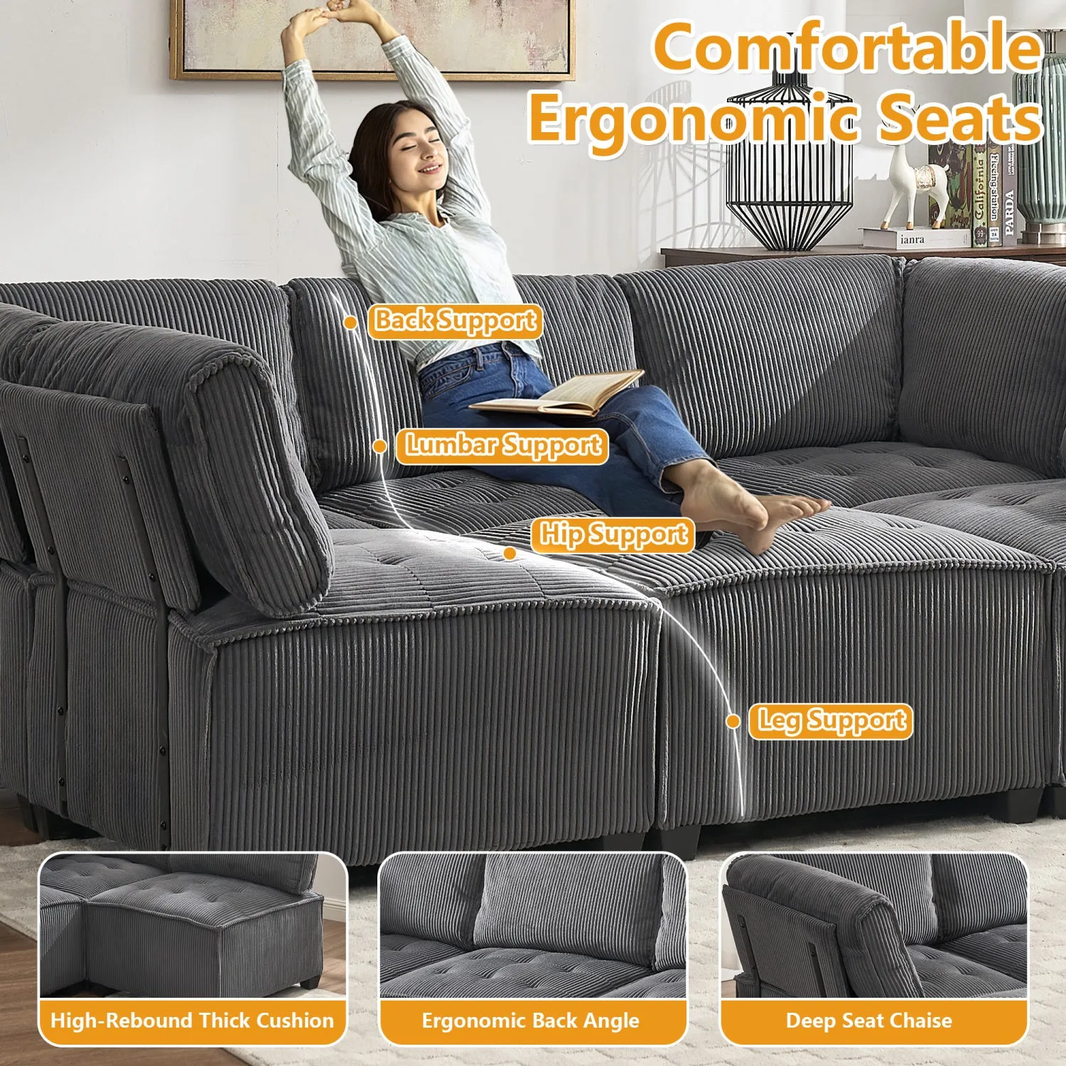 Streamdale U-Shaped Modular Sectional Sofa with Reversible Chaise