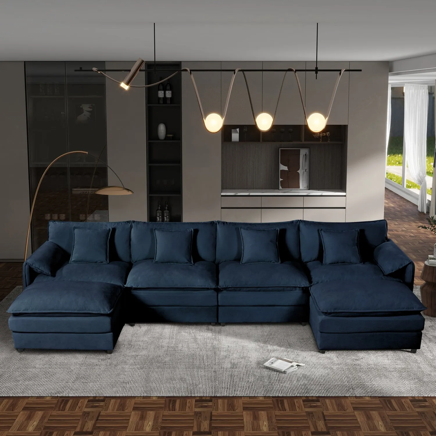 Streamdale U-Shaped Sectional Sofa with Ottomans - Chenille Blue