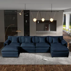Streamdale U-Shaped Sectional Sofa with Ottomans - Chenille Blue