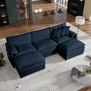 Streamdale U Shaped Sectional Sofa with Ottomans - Chenille Blue