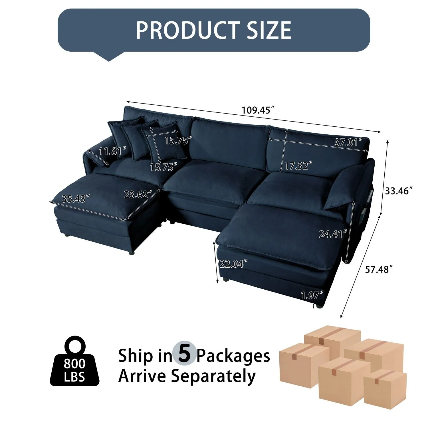 Streamdale U Shaped Sectional Sofa with Ottomans - Chenille Blue
