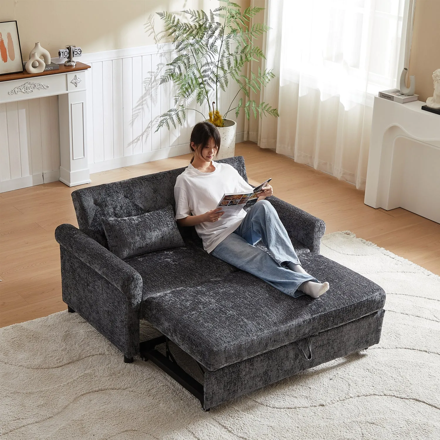 Streamdale Upholstered Sofa Bed - Chenille Loveseat with Adjustable Back
