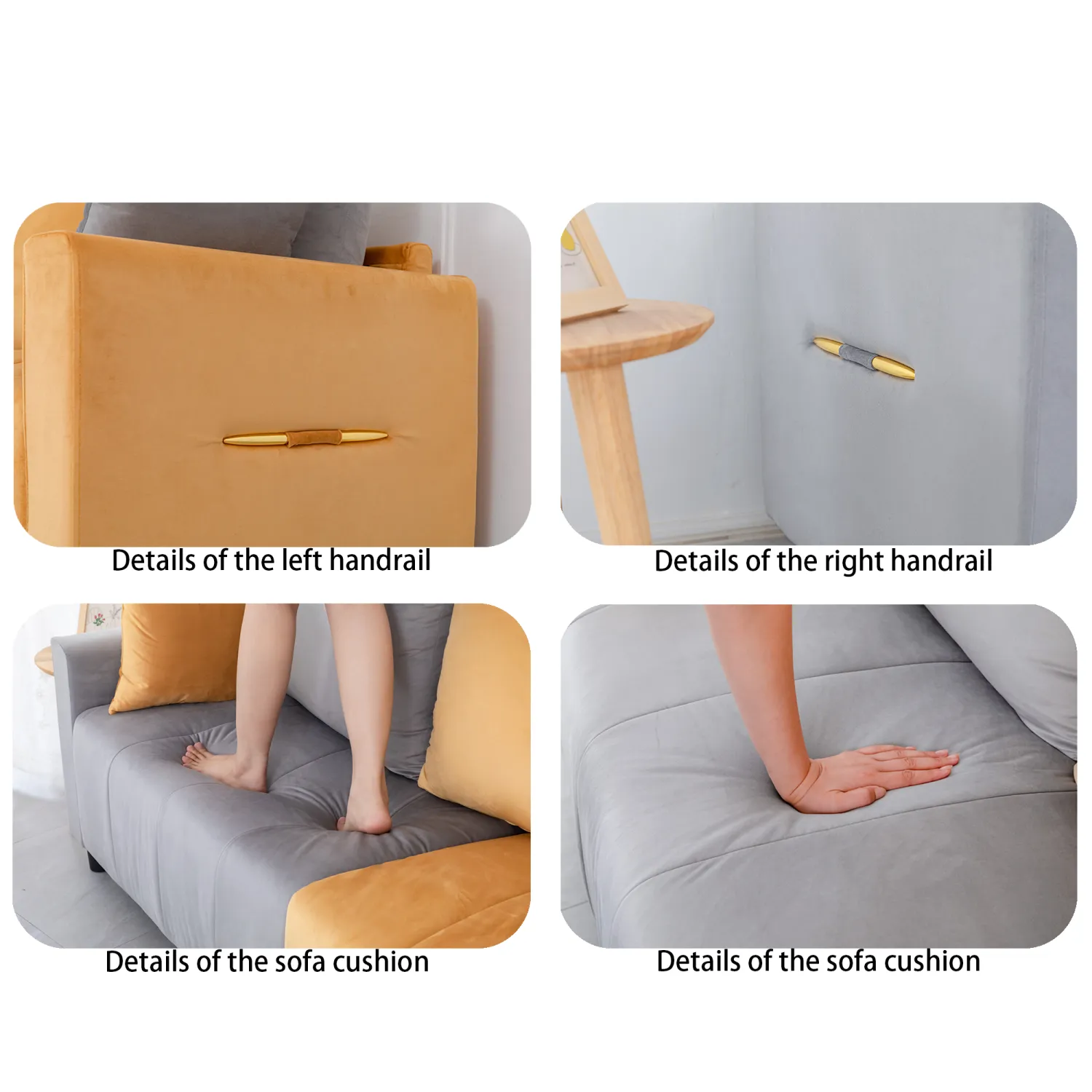 Streamdale Velvet 2-Seater Sofa, Light Grey & Yellow, Modern Design