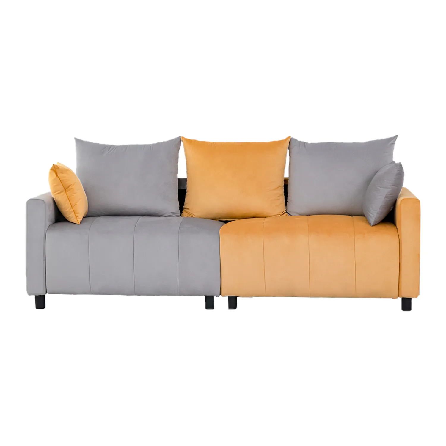 Streamdale Velvet 2-Seater Sofa, Light Grey & Yellow, Modern Design