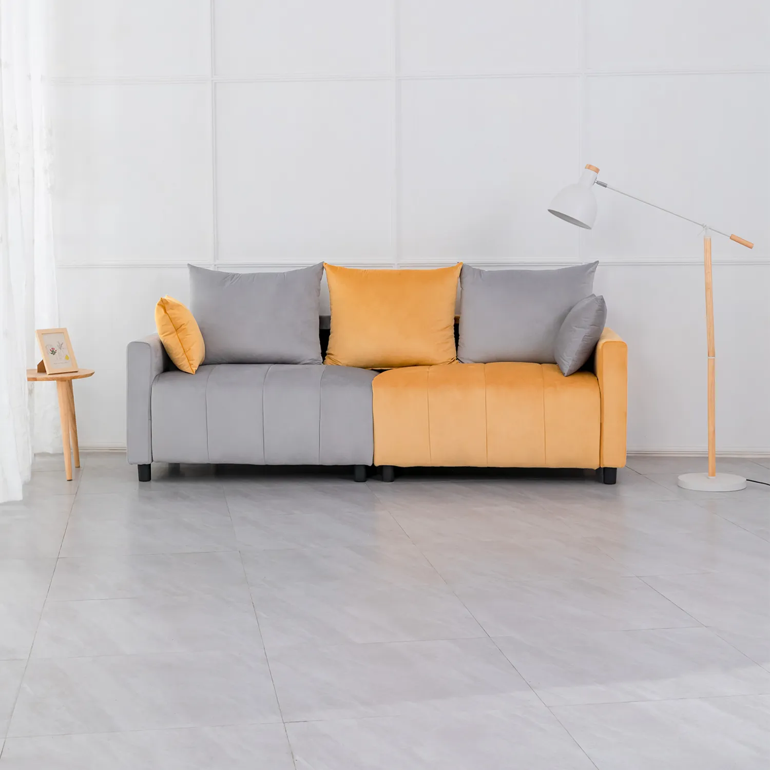 Streamdale Velvet 2-Seater Sofa, Light Grey & Yellow, Modern Design