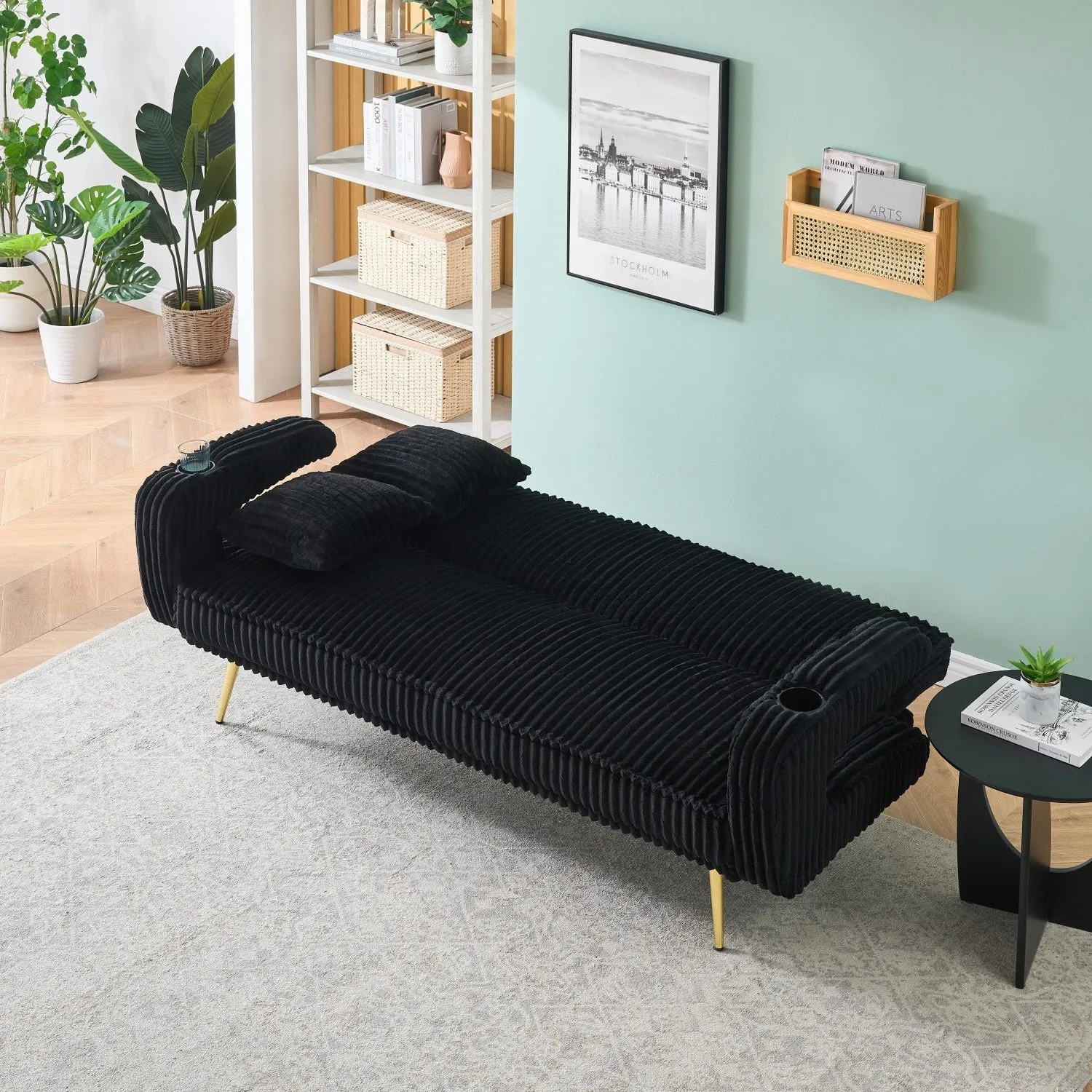 Streamdale White Corduroy Sofa with Pillows - Minimalist Living Room/Study