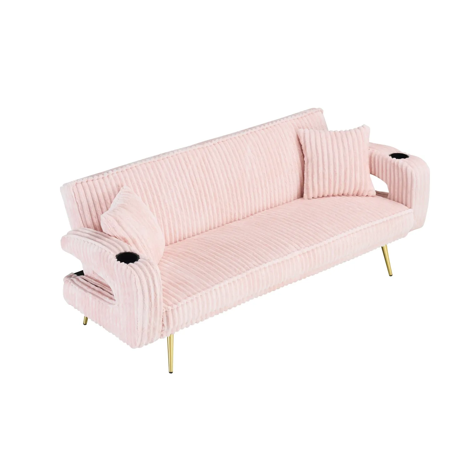 Streamdale White Corduroy Sofa with Pillows - Minimalist Living Room/Study