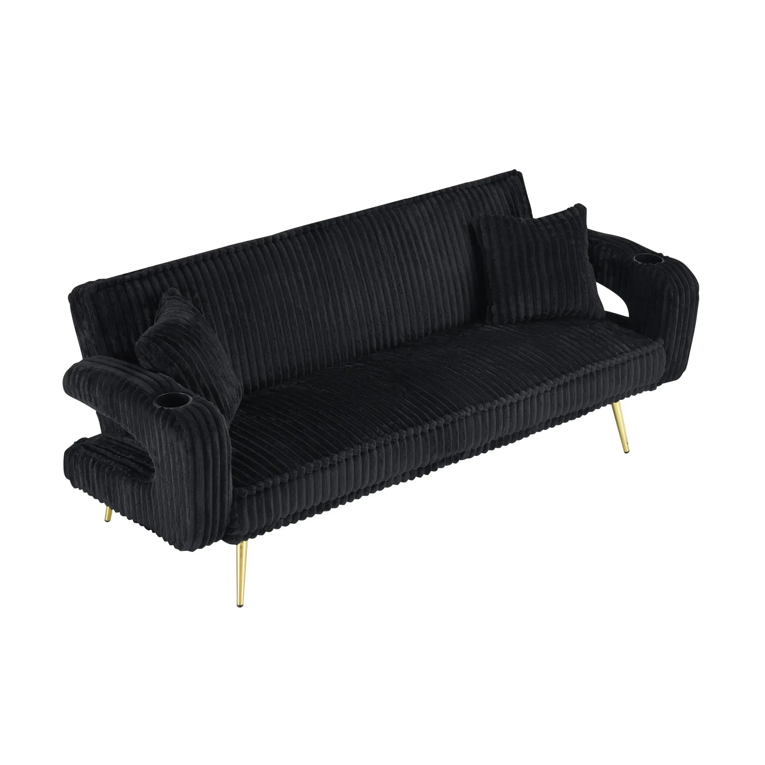Streamdale White Corduroy Sofa with Pillows - Minimalist Living Room/Study