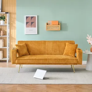 Streamdale White Corduroy Sofa with Pillows - Minimalist Living Room/Study