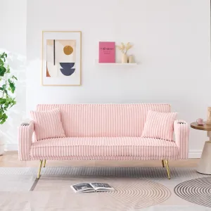 Streamdale White Corduroy Sofa with Pillows - Minimalist Living Room/Study