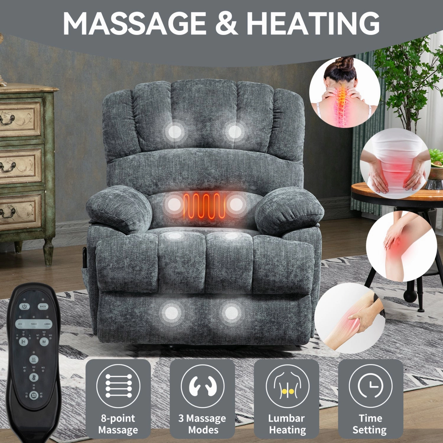 Streamdale 23" Beige Chenille Power Lift Recliner w/ Massage & Heat