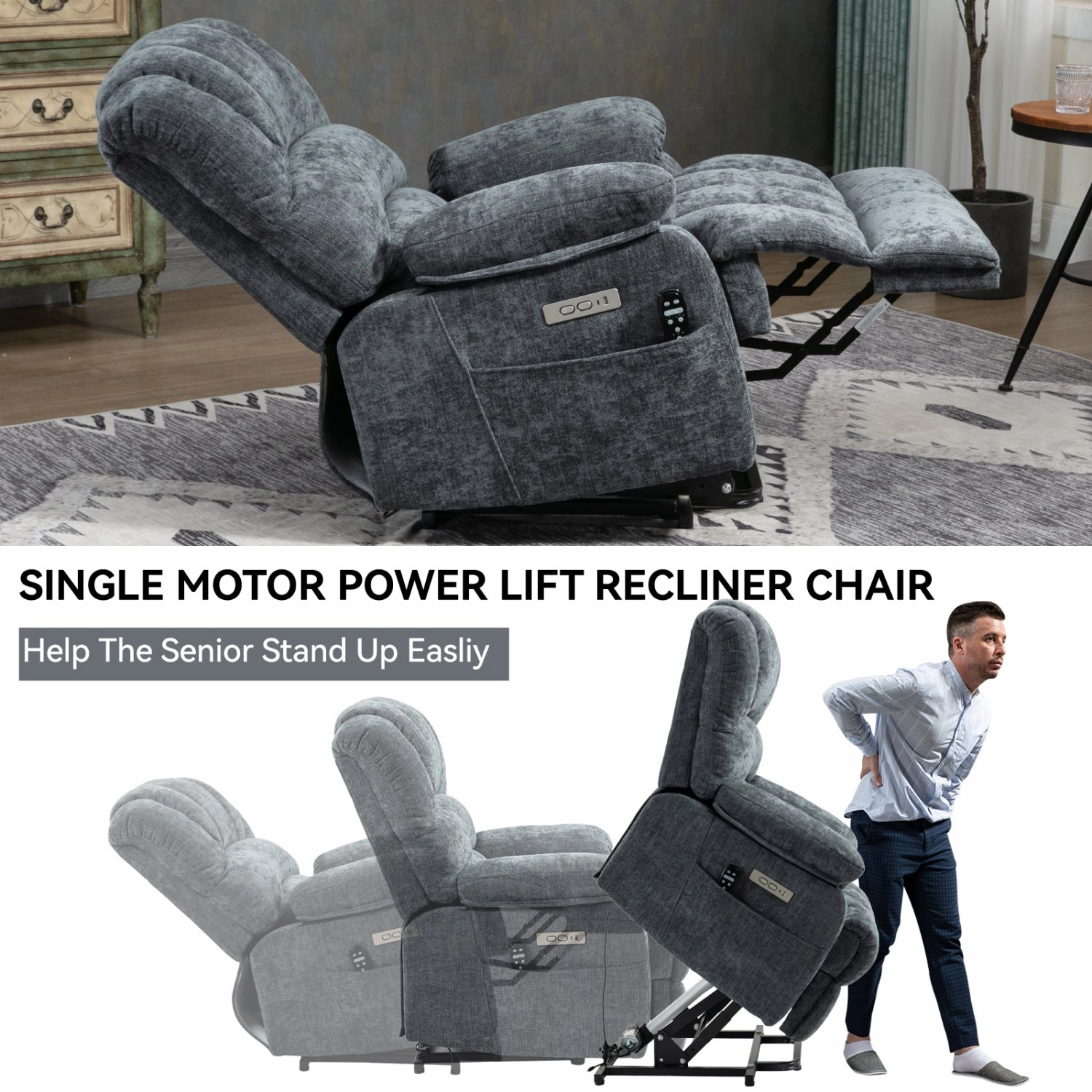 Streamdale 23" Beige Chenille Power Lift Recliner w/ Massage & Heat