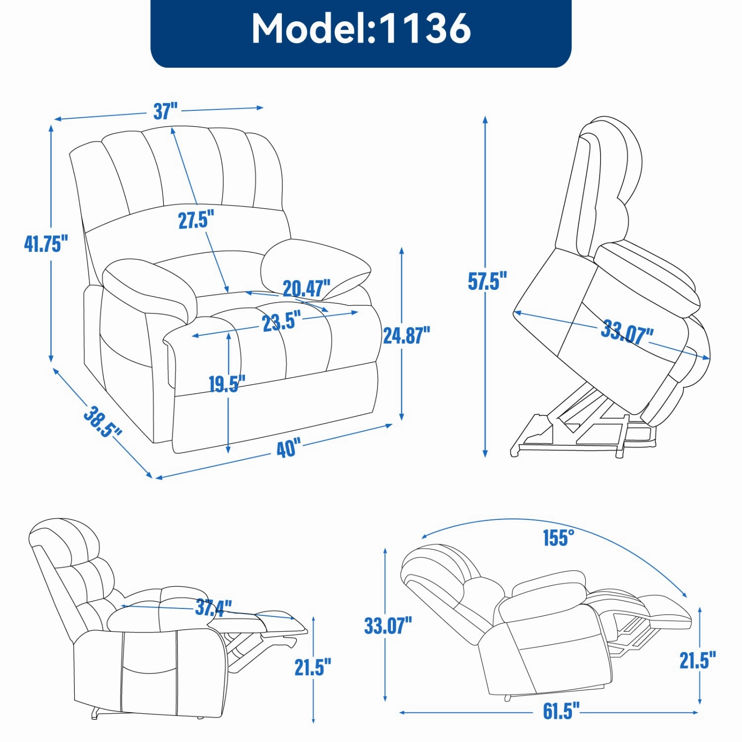 Streamdale 23" Beige Chenille Power Lift Recliner w/ Massage & Heat