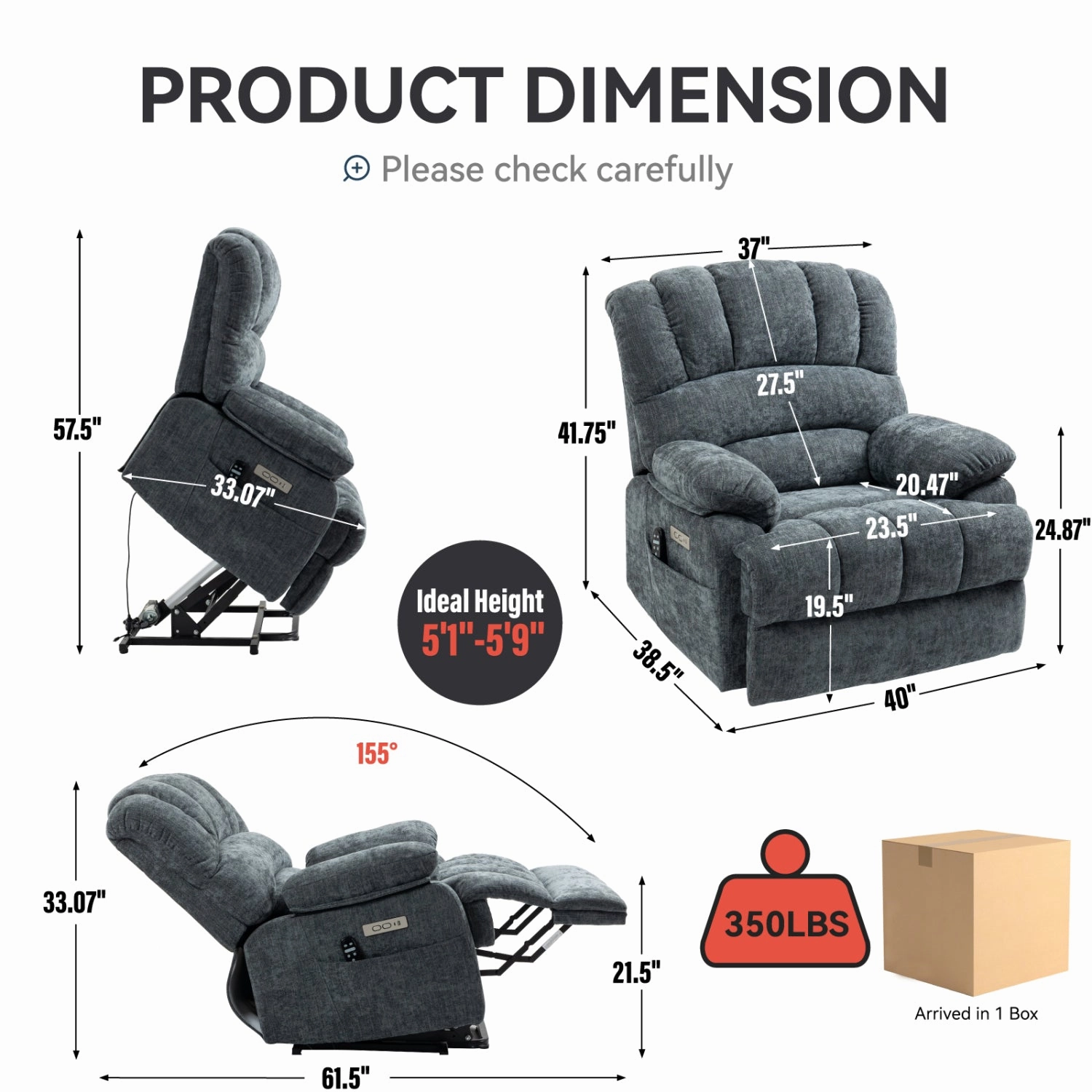 Streamdale 23" Beige Chenille Power Lift Recliner w/ Massage & Heat