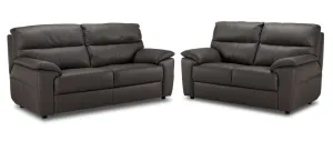 Toscana Leather Sofa and Loveseat Set-Grey