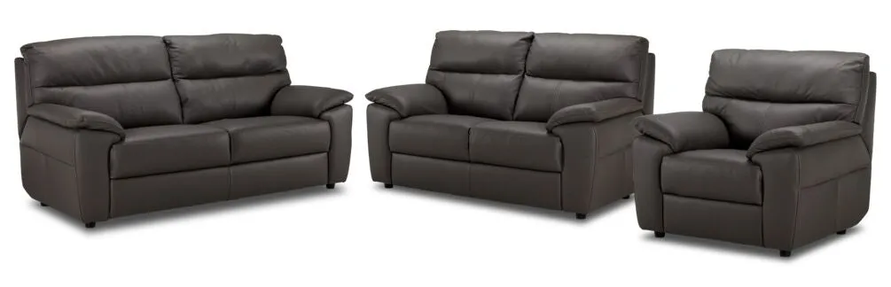 Toscana Leather Sofa, Loveseat and Chair Set-Grey