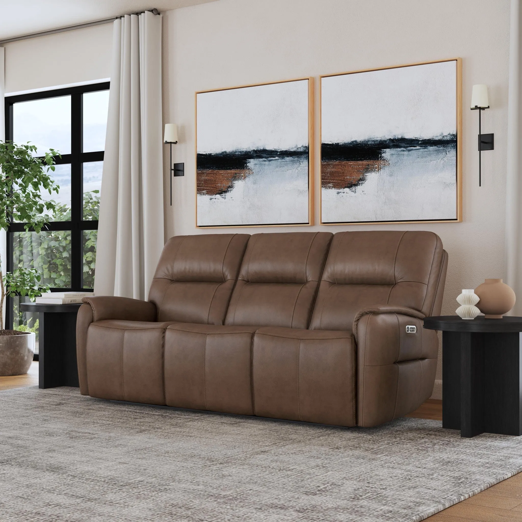 Wilson CafÃ© Leather Power Reclining Sofa with Power Headrests