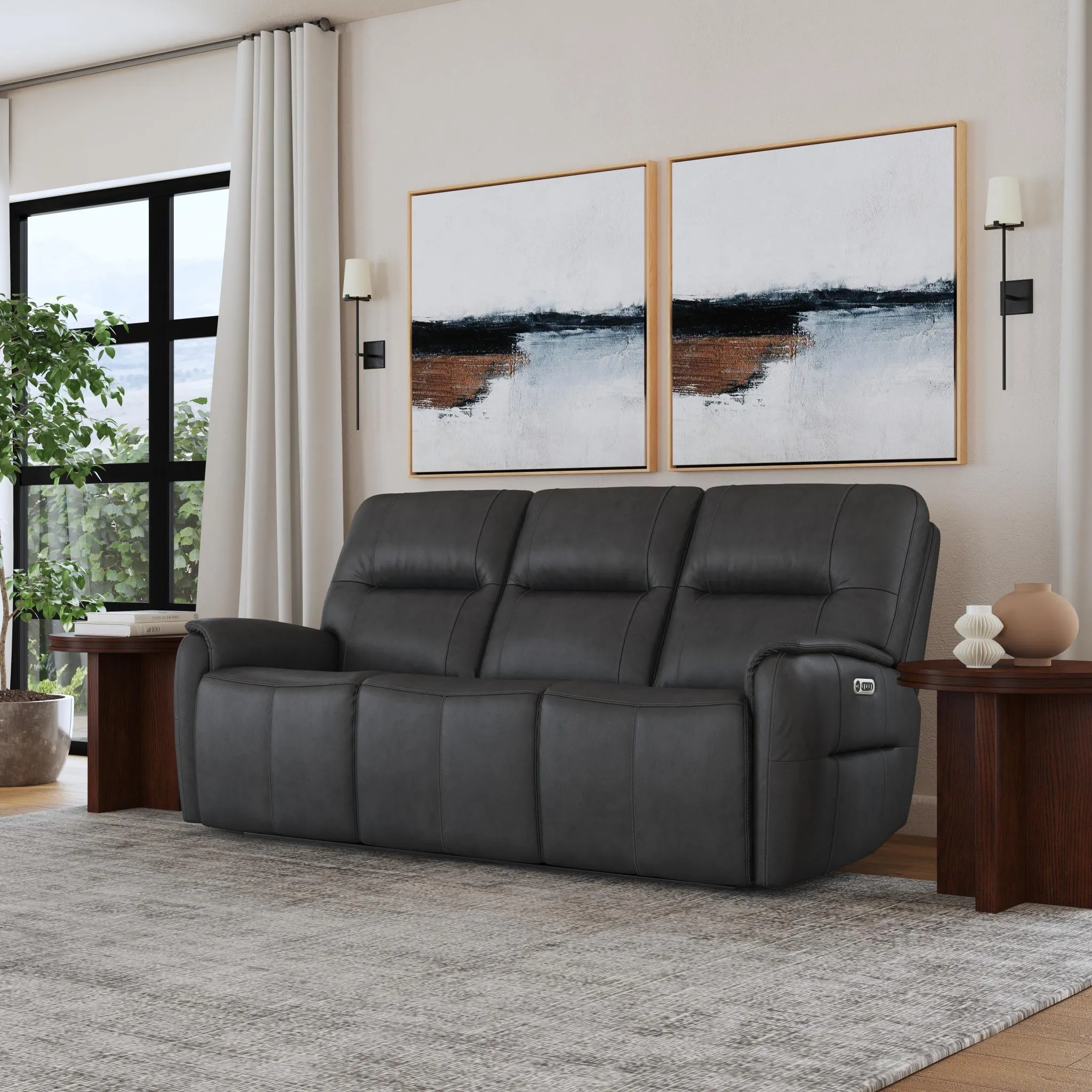 Wilson Thunder Leather Power Reclining Sofa with Power Headrests